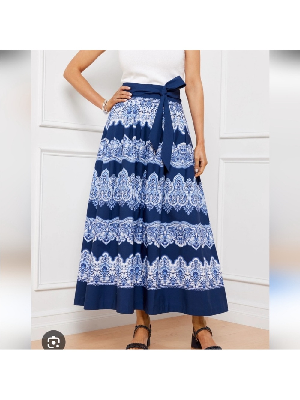TALBOTS Navy and White Printed Maxi Skirt